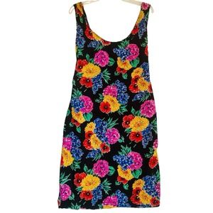 Vintage Mini Tank Dress M Multicolor Vibrant Floral Scoop Neck Sleeveless Sexy